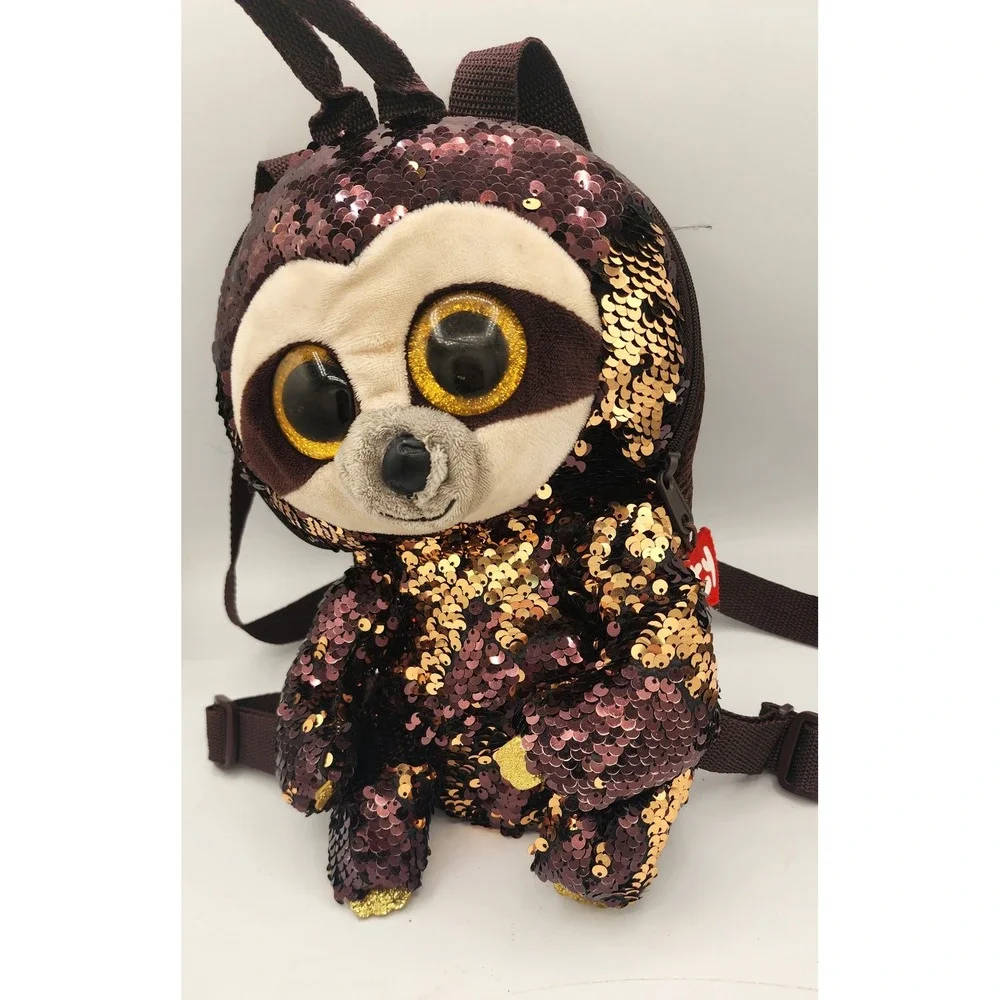 Ty Beanie Boos Dangler Sloth Flippable Sequin Mini Backpack Brown Gold Plush Bag